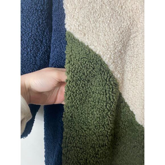 J CREW COAT TEDDY SHERPA LONG COLORBLOCK NAVY WHITE OLIVE GREEN LONGLINE CREAM - Picture 10 of 11